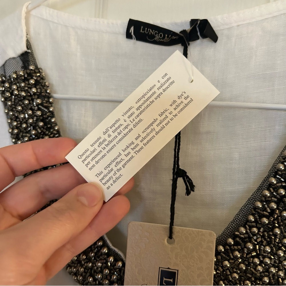 Lungo L'Arno NWT White Beaded 100% Linen Tank Blouse Made In Italy Size Small - Picture 8 of 13